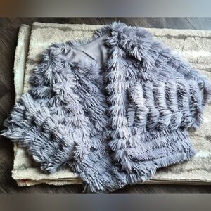 Gray Textured Faux Fur Jacket